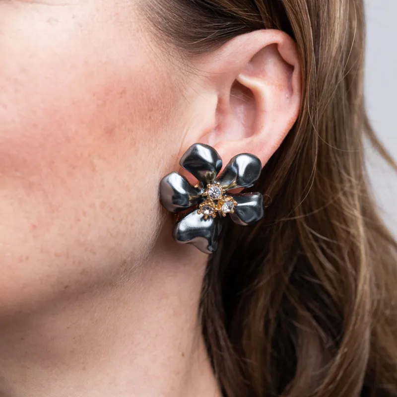 Grey Pearl Flower Clip Earrings sold by Kenneth Jay Lane