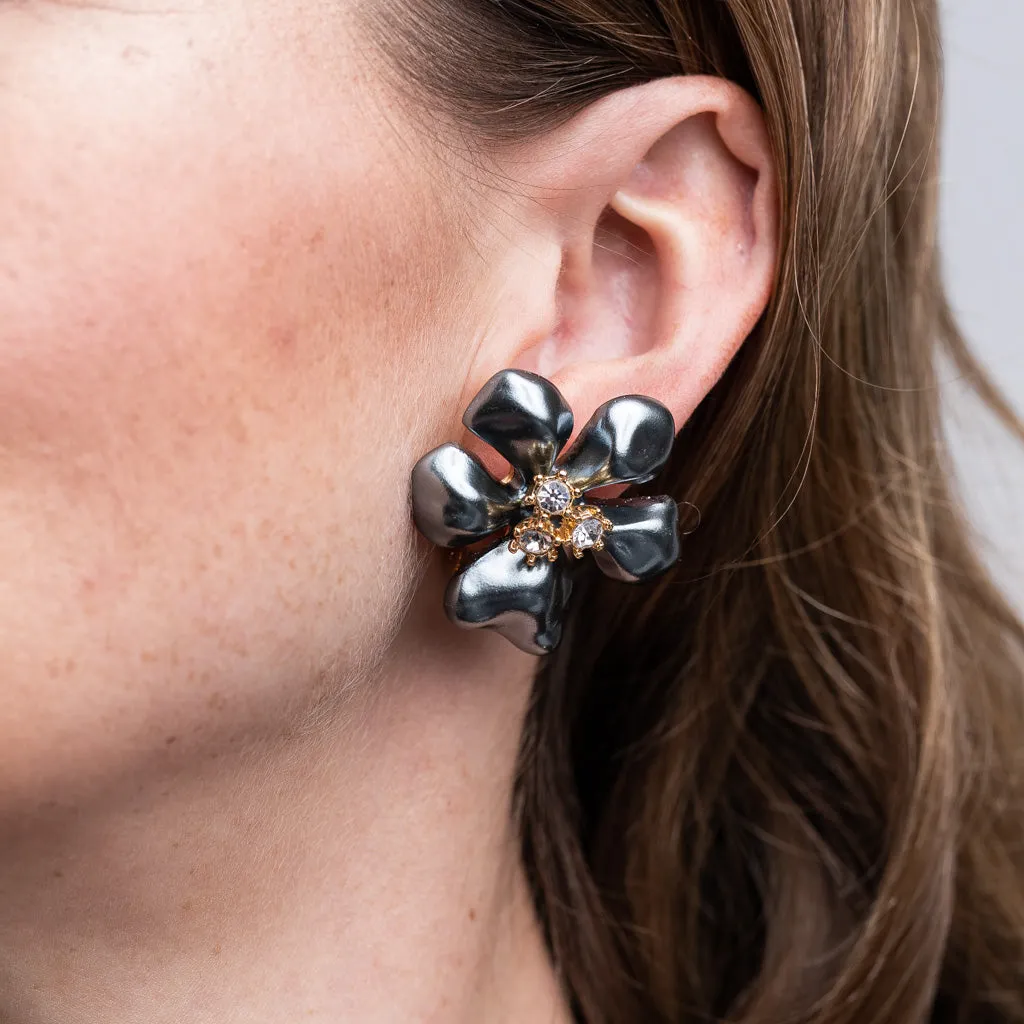 Grey Pearl Flower Clip Earrings sold by Kenneth Jay Lane