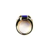 Polished Gold Adjustable Ring with Sapphire Stone Center and Pearls sold by Kenneth Jay Lane