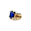 Polished Gold Adjustable Ring with Sapphire Stone Center and Pearls sold by Kenneth Jay Lane