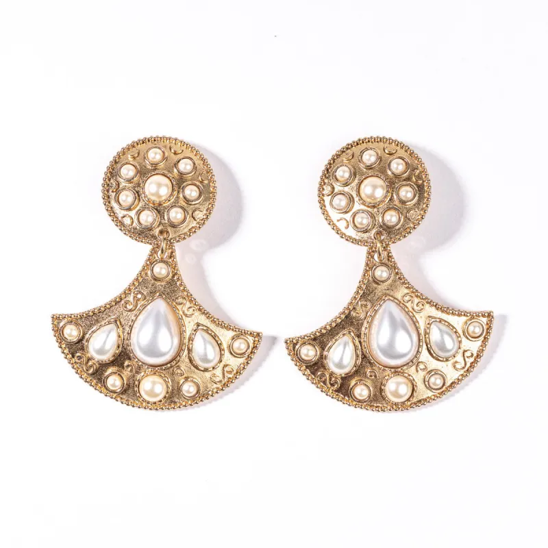 Gold with Pearl Cabochons Drop Clip Earring sold by Kenneth Jay Lane