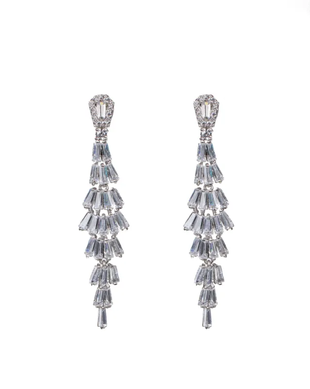 Cubic Zirconia Tiered Baguette Drop Earrings sold by Kenneth Jay Lane