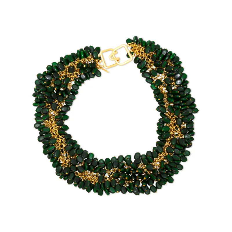 Gold & Emerald Cluster Bib Necklace sold by Kenneth Jay Lane