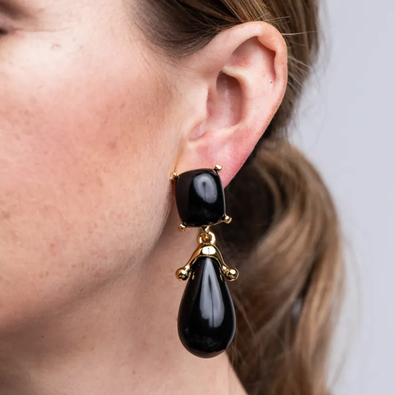 Black Square Top Drop Clip Earrings sold by Kenneth Jay Lane