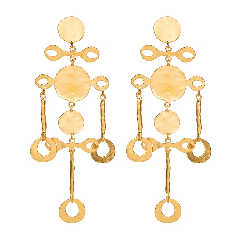 Satin Gold Fancy Coin Drop Clip Earrings sold by Kenneth Jay Lane