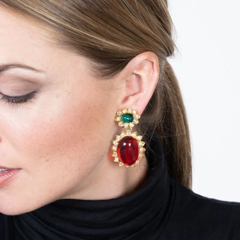 Emerald And Ruby Drop Clip Earrings sold by Kenneth Jay Lane