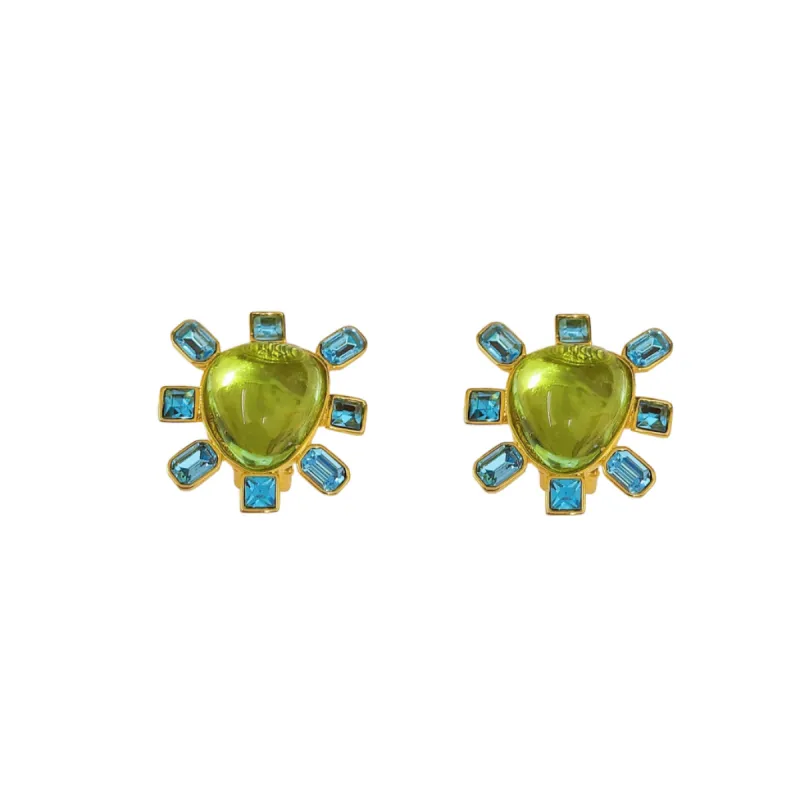 Aqua and Peridot Cabochon Center Clip Earring sold by Kenneth Jay Lane