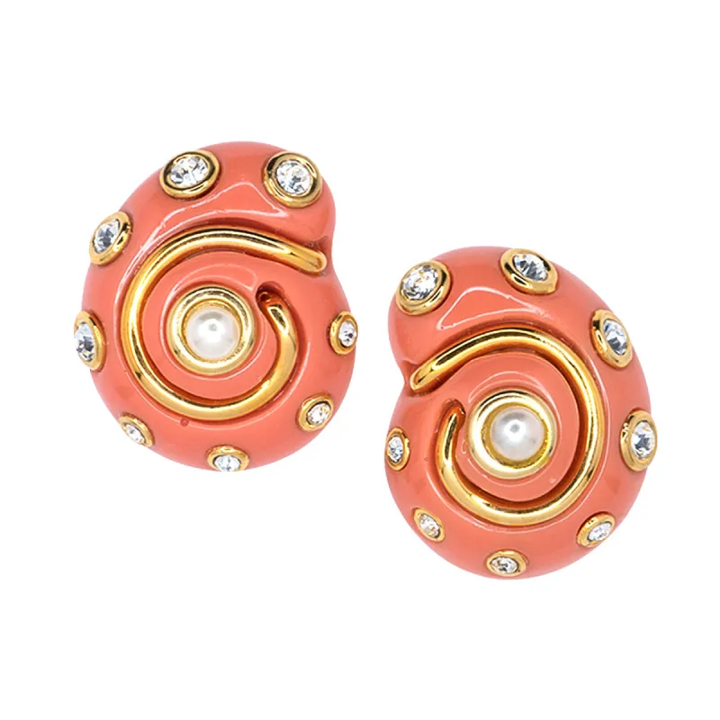 Coral Snail Clip Earrings sold by Kenneth Jay Lane