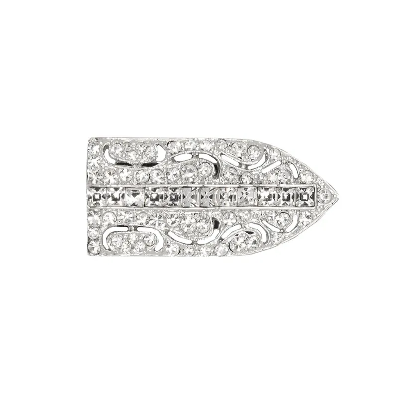 Silver and Crystal Deco Pin Clip sold by Kenneth Jay Lane