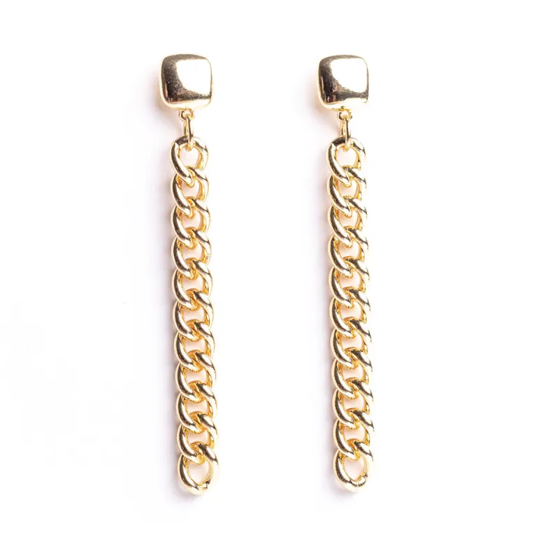 Gold Square Top with Links Drop Post Earrings sold by Kenneth Jay Lane