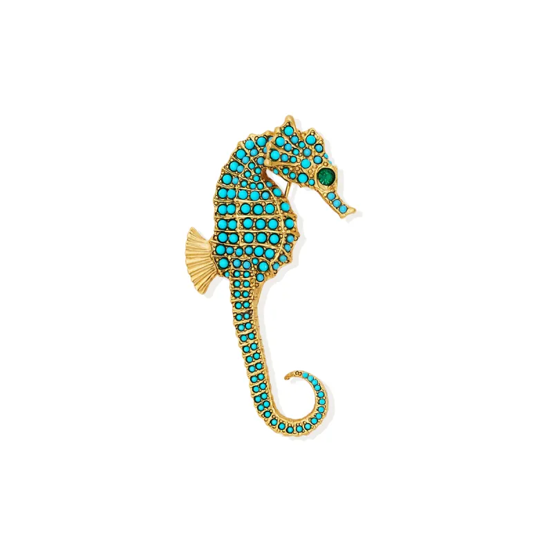 Turquoise & Gold Seahorse Pin sold by Kenneth Jay Lane
