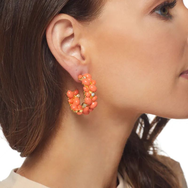 Coral Cabochon Hoop Pierced Earring sold by Kenneth Jay Lane