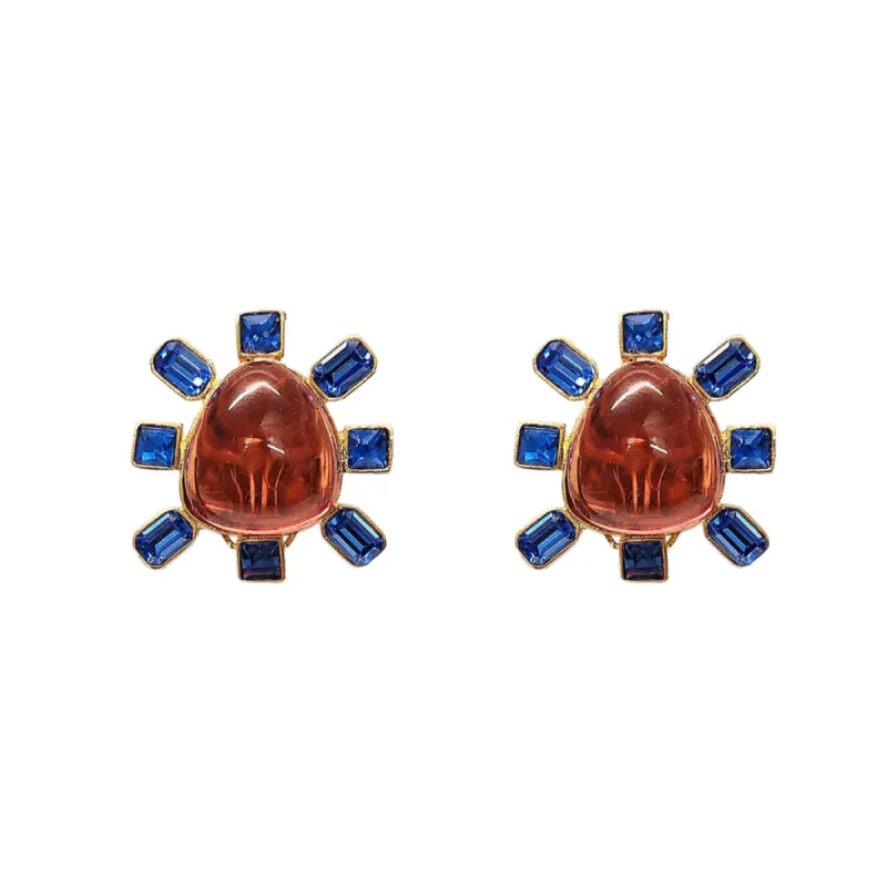 Sapphire and Rose Cabochon Center Clip Earring sold by Kenneth Jay Lane