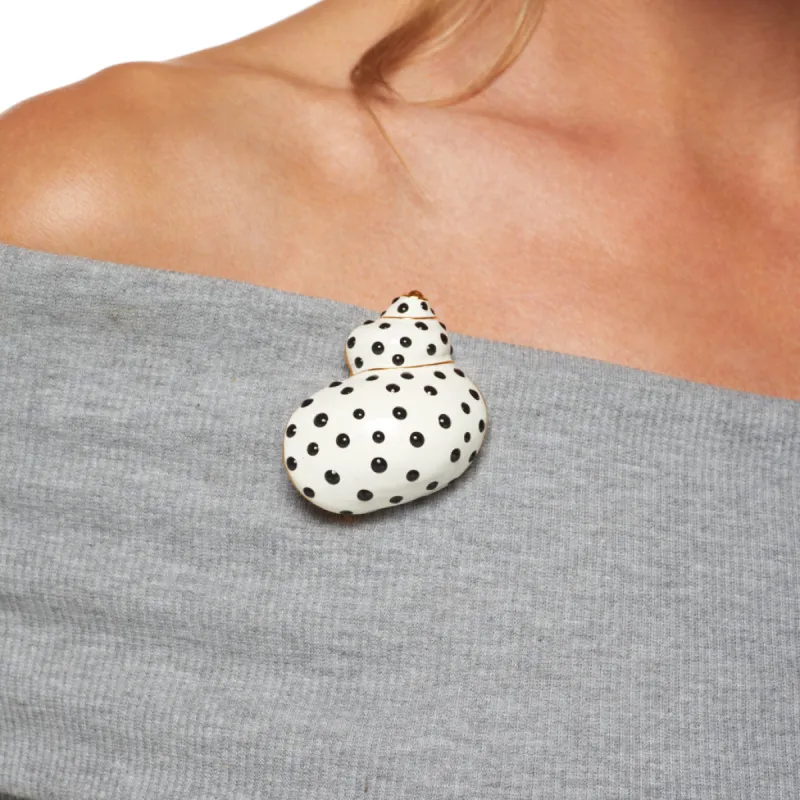 White with Black Spots Snail Pin sold by Kenneth Jay Lane