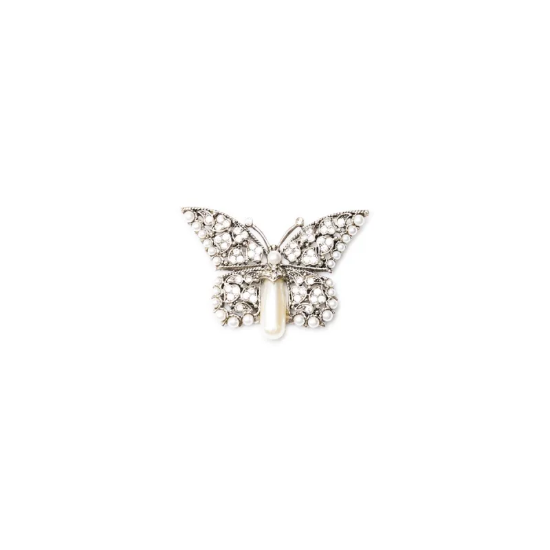 Antique Silver Crystal & Pearl Butterfly Pin sold by Kenneth Jay Lane