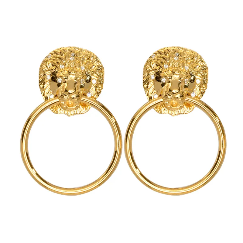 Lion Head Doorknocker Pierced or Clip Earrings sold by Kenneth Jay Lane