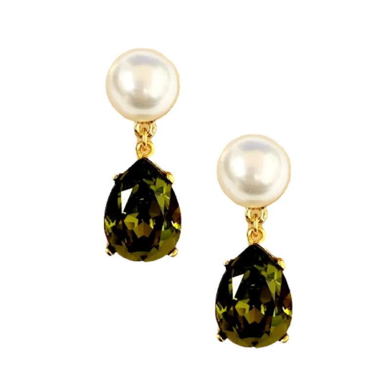 Pearl & Olivine Teardrop Pierced Earring sold by Kenneth Jay Lane