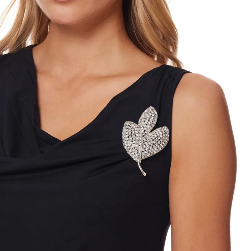 Silver and Crystal Stem and 3 Leaves Pin sold by Kenneth Jay Lane