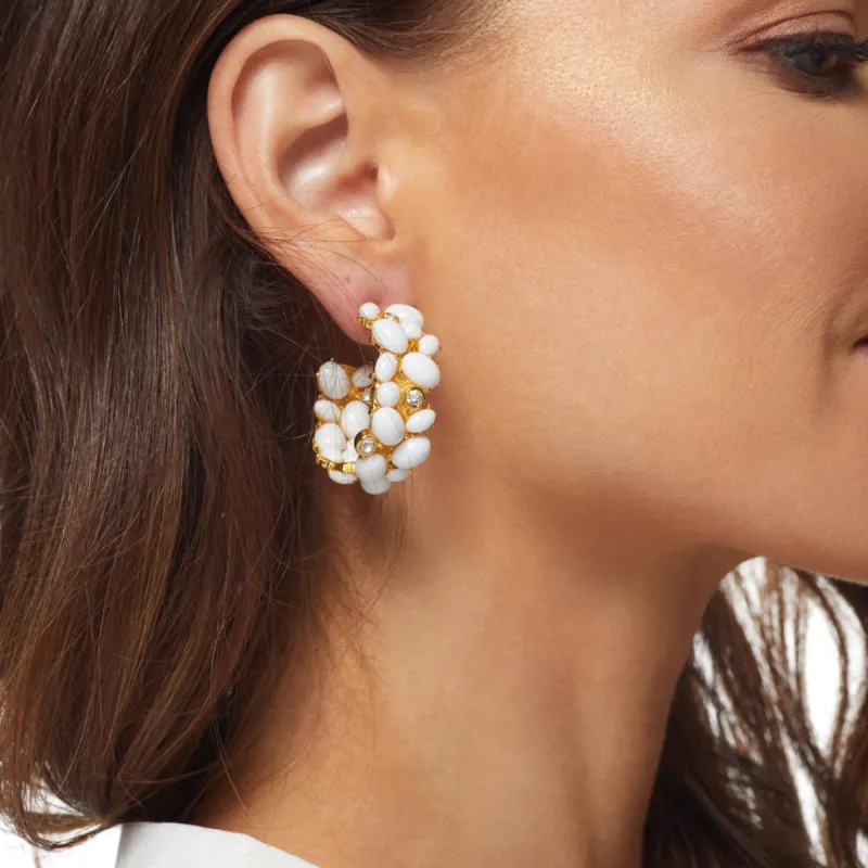 White Cabochon Hoop Pierced Earring sold by Kenneth Jay Lane