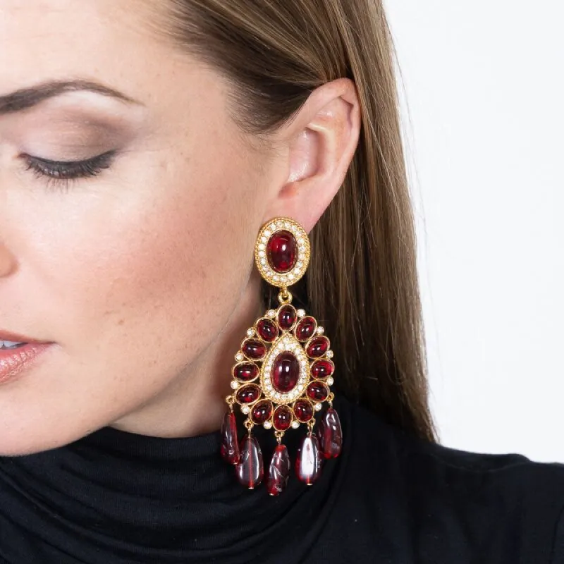 Gold & Ruby Drop Clip Earrings sold by Kenneth Jay Lane
