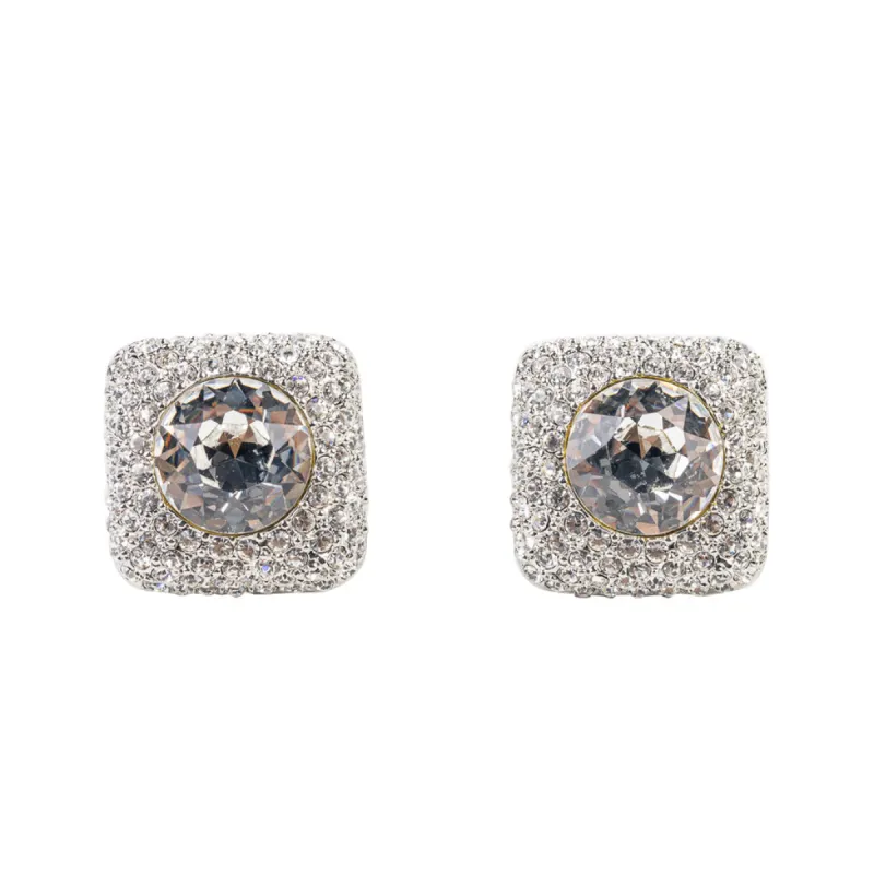 Crystal and Silver Square Clip Earring sold by Kenneth Jay Lane