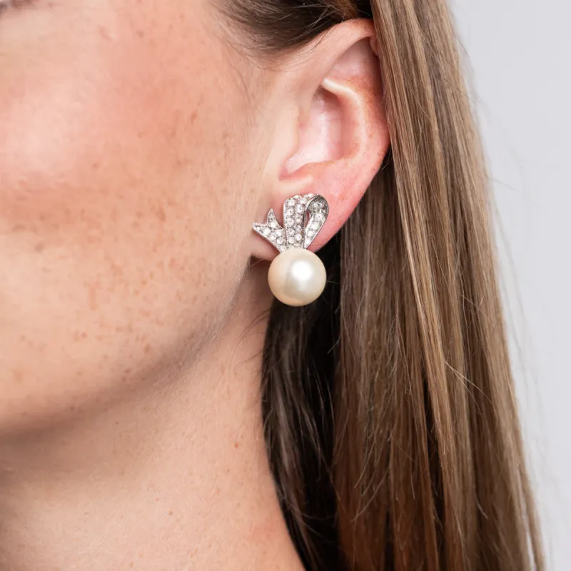 Bow and Pearl Ball Clip Earrings sold by Kenneth Jay Lane