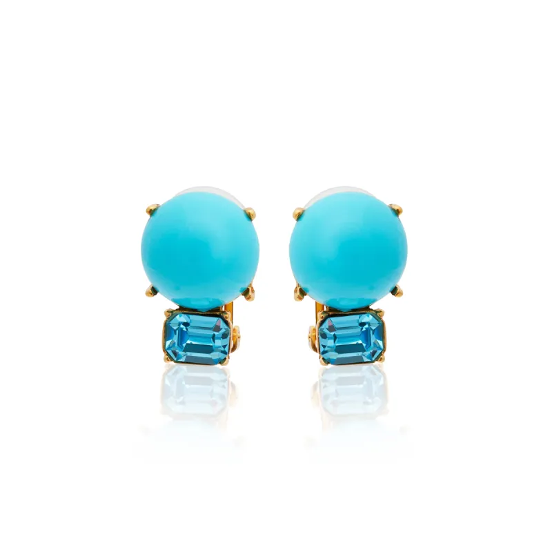 Turquoise & Aqua Gold Clip Earrings sold by Kenneth Jay Lane