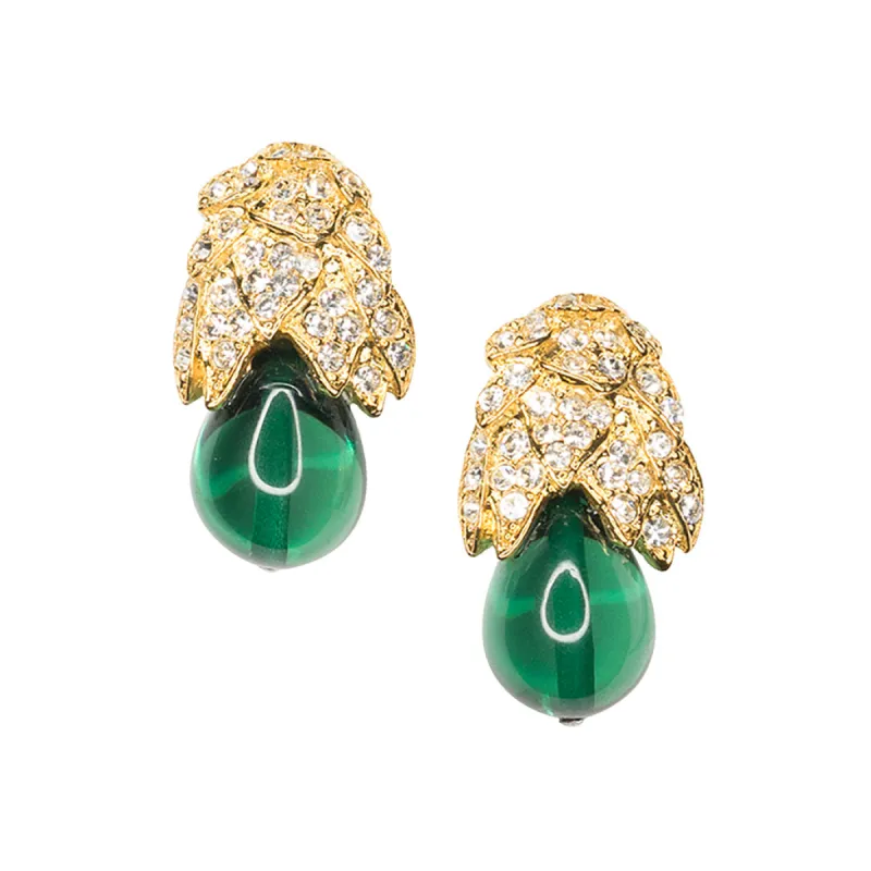 Emerald Drop Clip Earrings sold by Kenneth Jay Lane