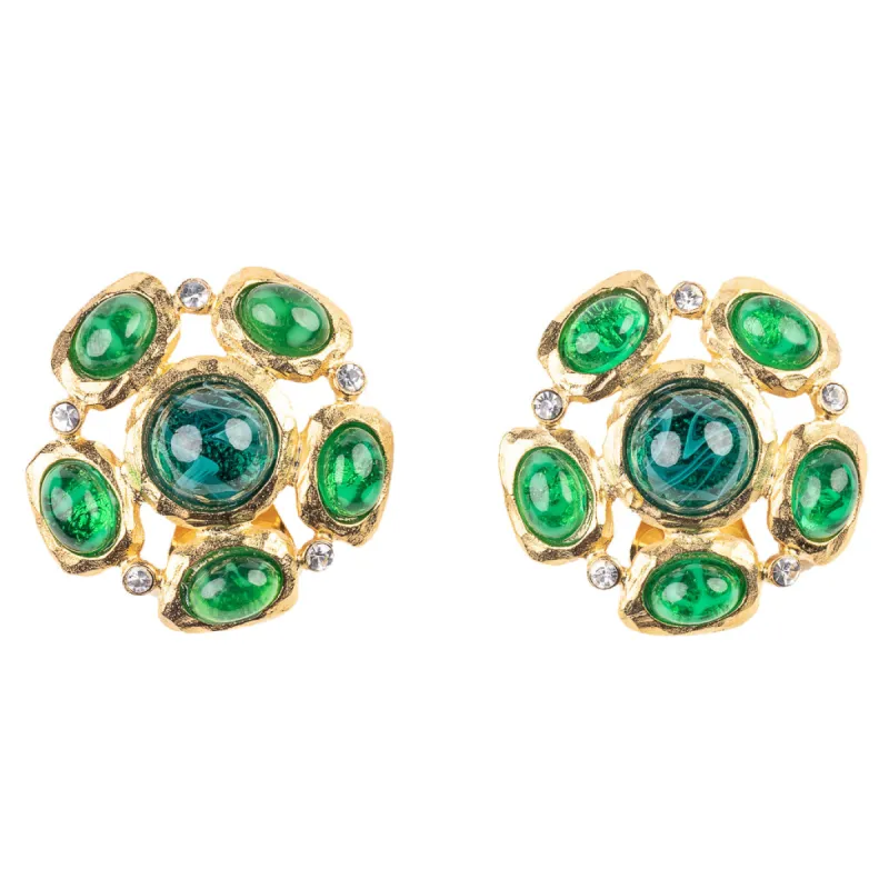 Emerald Cabochon Clip Earrings sold by Kenneth Jay Lane