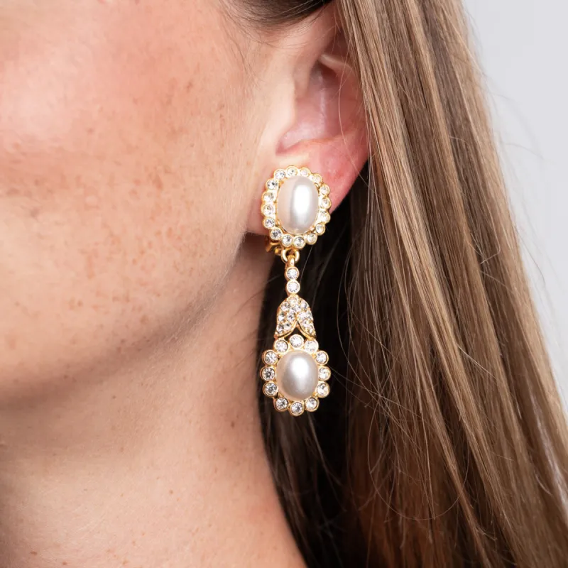 Cultura Pearl and Cabochon Clip Earrings sold by Kenneth Jay Lane