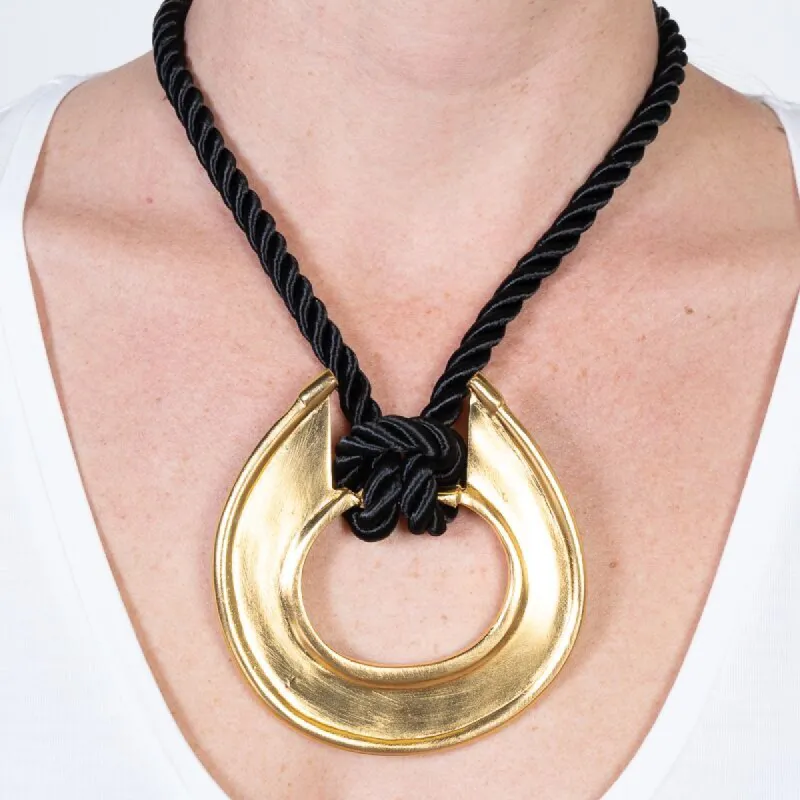 Satin Gold Pendant with Satin Cord sold by Kenneth Jay Lane