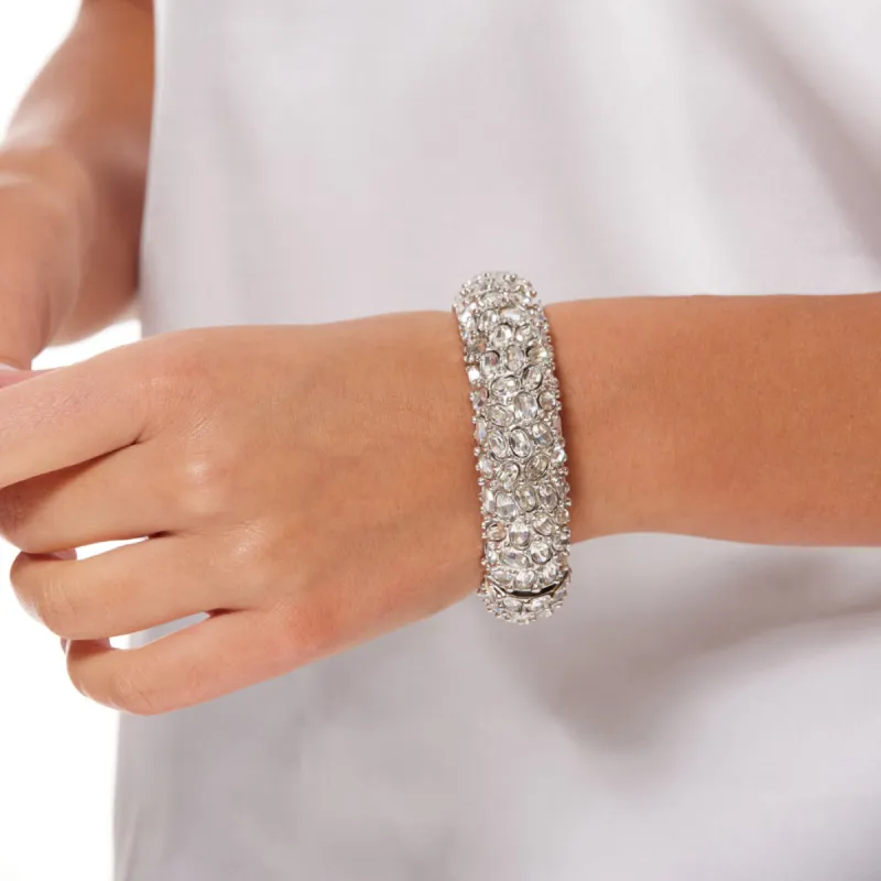 Silver and Crystal Faceted Oval Stones Hinged Bracelet sold by Kenneth Jay Lane