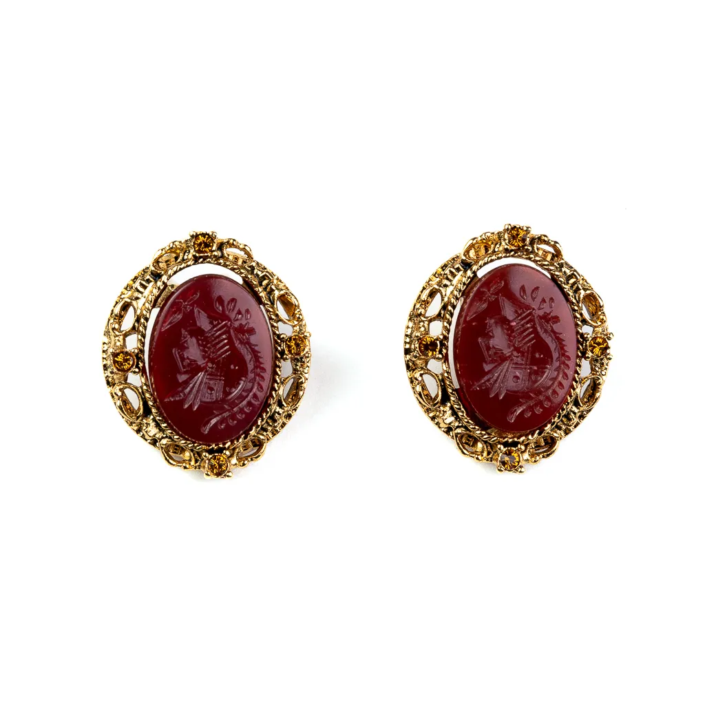 Antique Gold and Topaz Clip Earrings With Carnelian Center sold by Kenneth Jay Lane