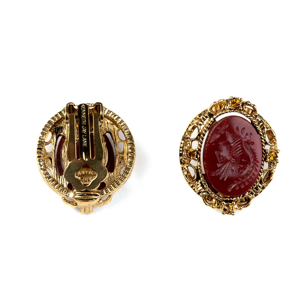 Antique Gold and Topaz Clip Earrings With Carnelian Center sold by Kenneth Jay Lane product image thumbnail 3
