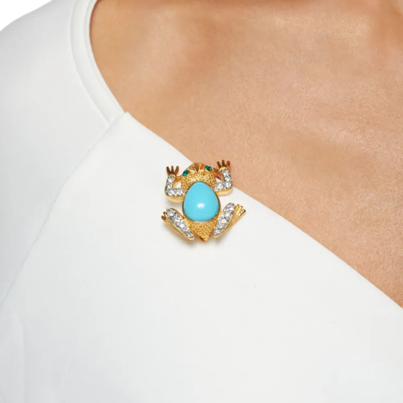 Crystal Frog Pin with Turquoise sold by Kenneth Jay Lane