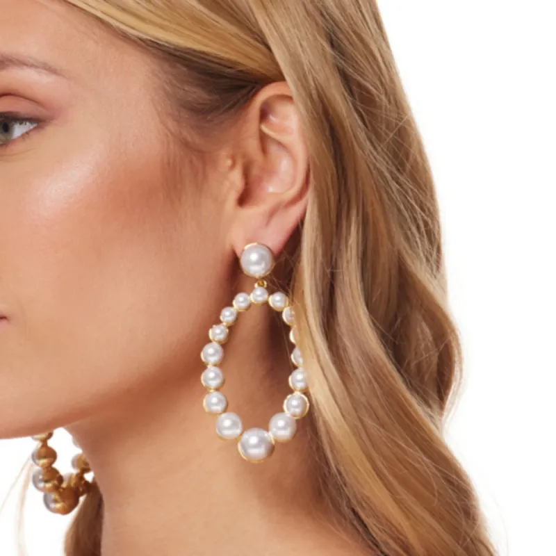 Gold Oval Shape with Pearls Graduated Drop Earring sold by Kenneth Jay Lane