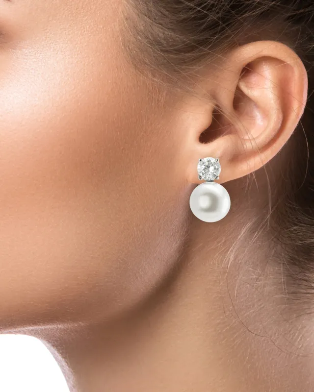 Glass Pearl & Cubic Zirconia Drop Clip Earrings sold by Kenneth Jay Lane