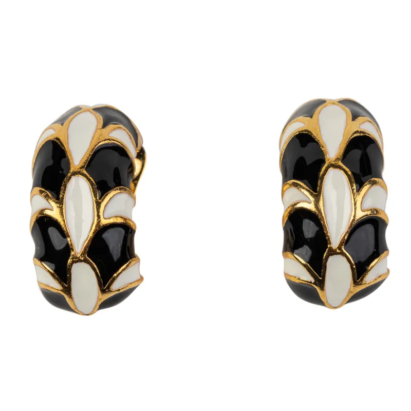 Black and White Enamel Small Hoop Clip Earring sold by Kenneth Jay Lane