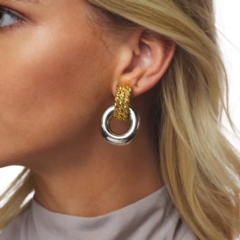 Gold & Silver Doorknocker Clip Earring sold by Kenneth Jay Lane