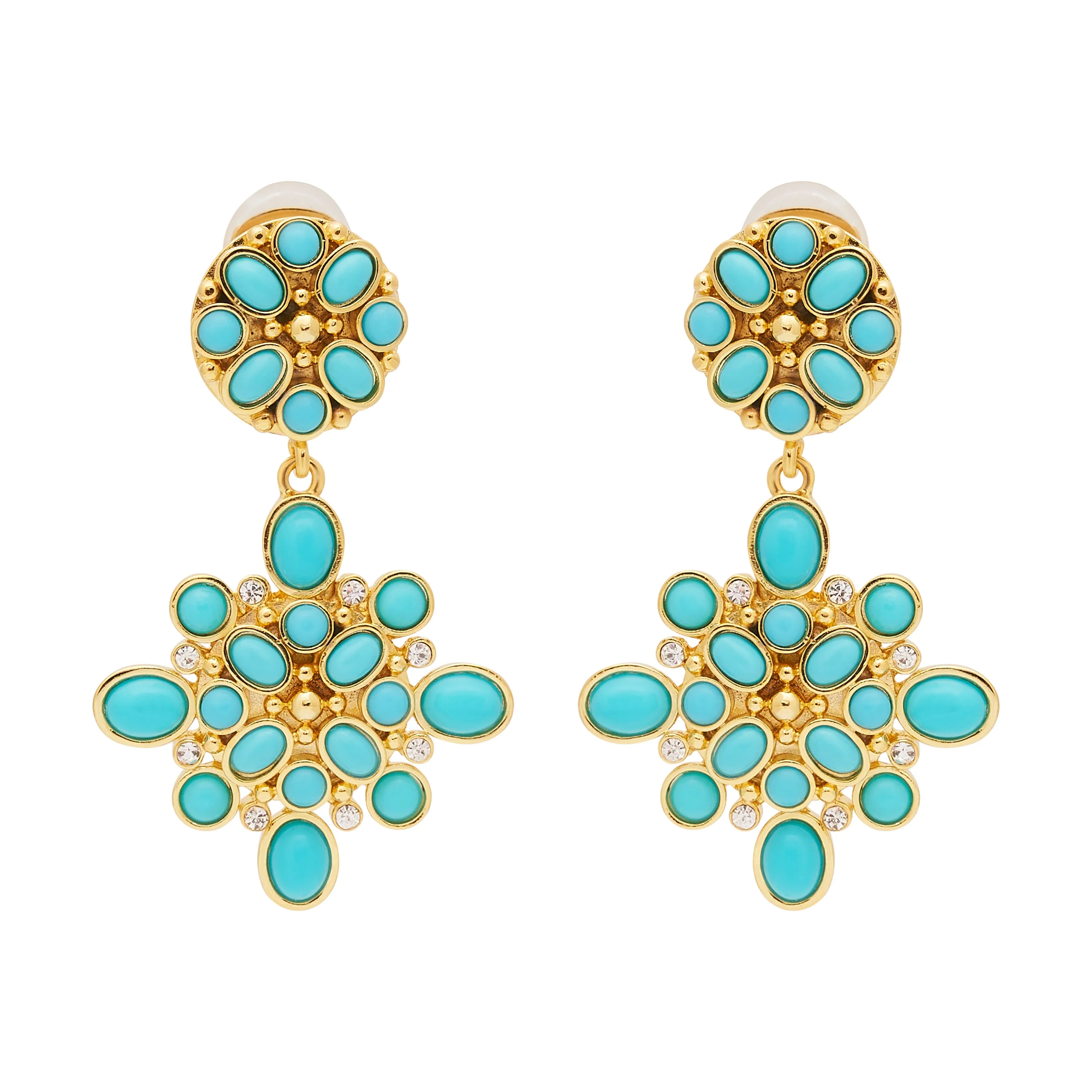 Gold & Turquoise Drop Clip Earrings sold by Kenneth Jay Lane