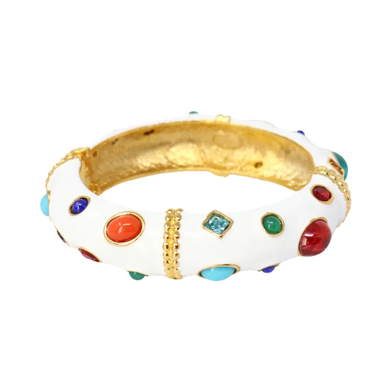 White Enamel/Multi Gemstone Bangle Bracelet sold by Kenneth Jay Lane