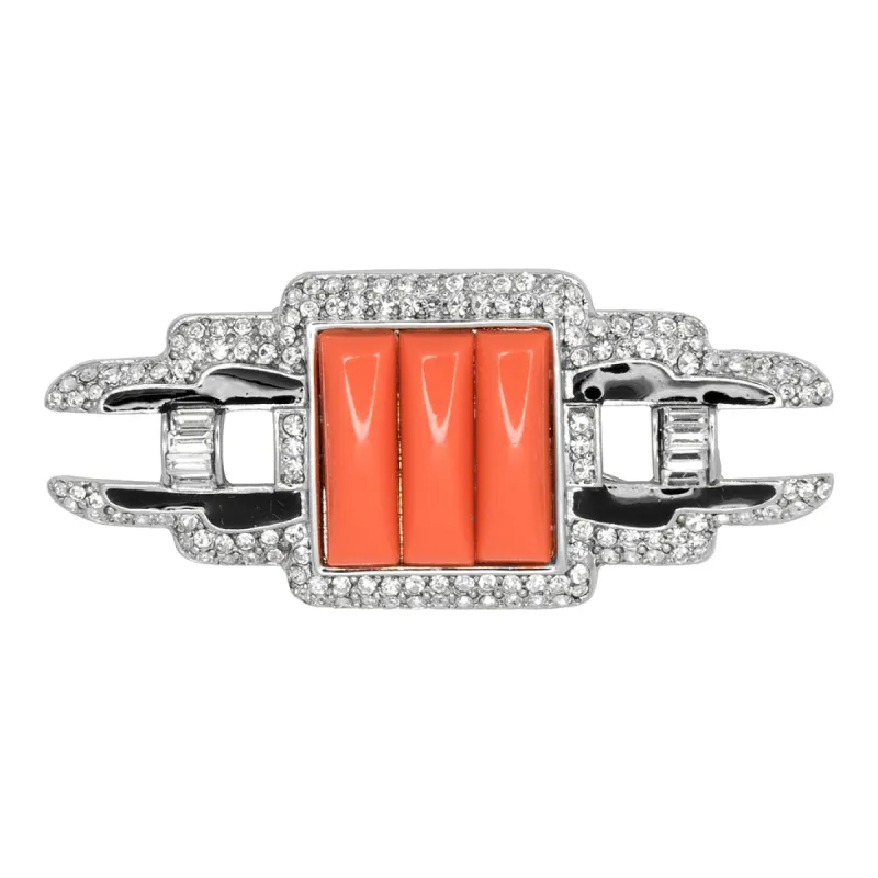 Coral & Crystal Deco Pin sold by Kenneth Jay Lane
