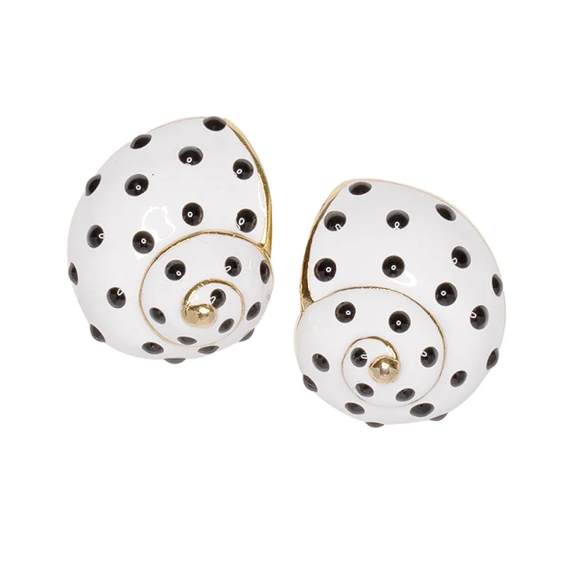 White with Black Dots Shell Clip Earrings sold by Kenneth Jay Lane