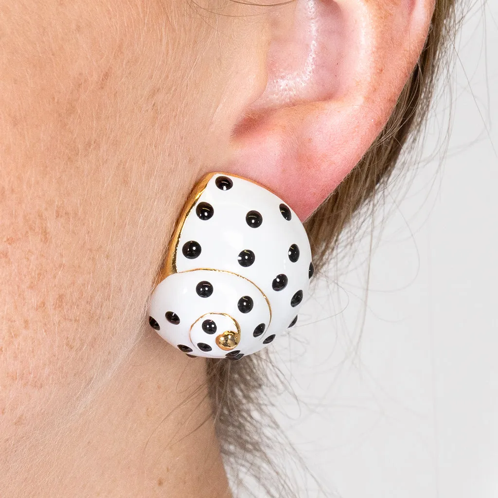 White with Black Dots Shell Clip Earrings sold by Kenneth Jay Lane product image thumbnail 2