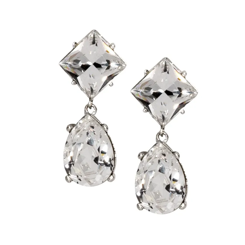 Silver And Crystal Teardrop Clip-On Earrings sold by Kenneth Jay Lane