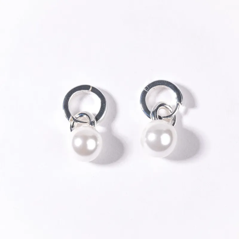 Polished Silver Hoop Earring with White Pearl Drop sold by Kenneth Jay Lane