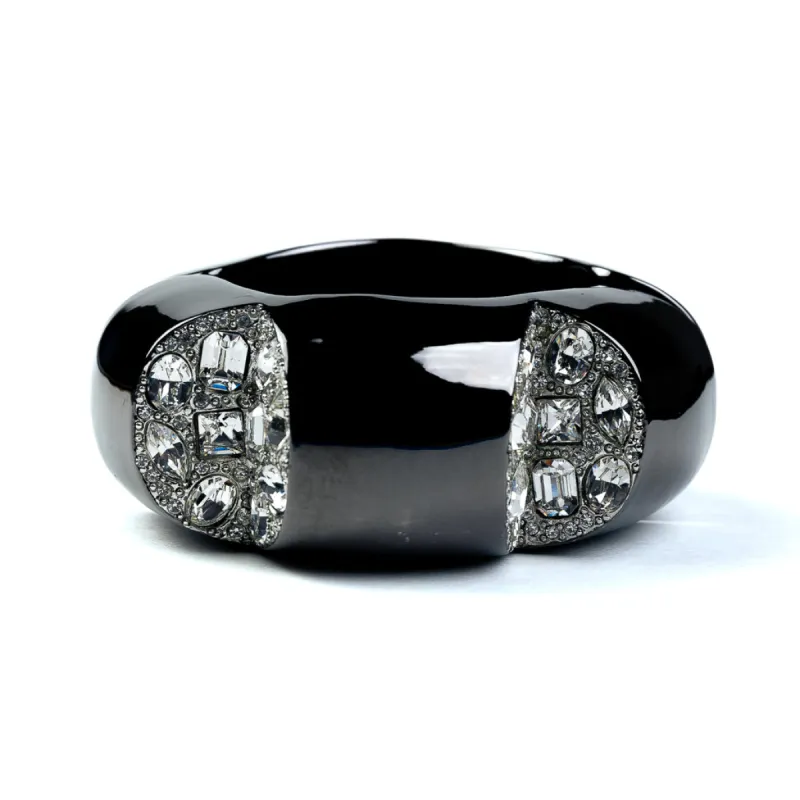 Polished Gunmetal Hinged Bracelet with Crystal Wedges sold by Kenneth Jay Lane