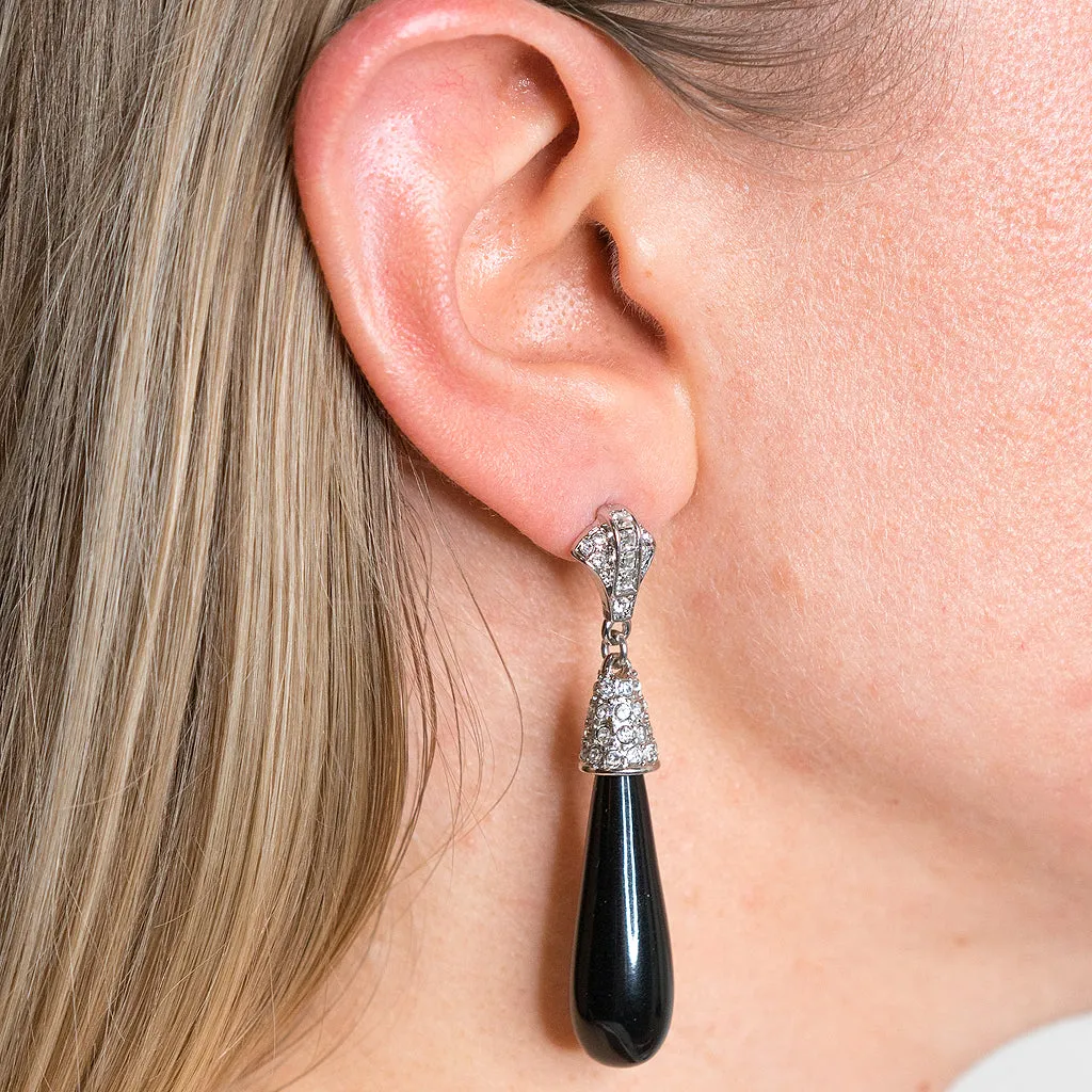 Black Art Deco Pierced Or Clip Earrings sold by Kenneth Jay Lane product image thumbnail 2