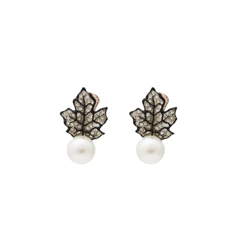 Black Crystal and Pearl Leaf Clip Earring sold by Kenneth Jay Lane