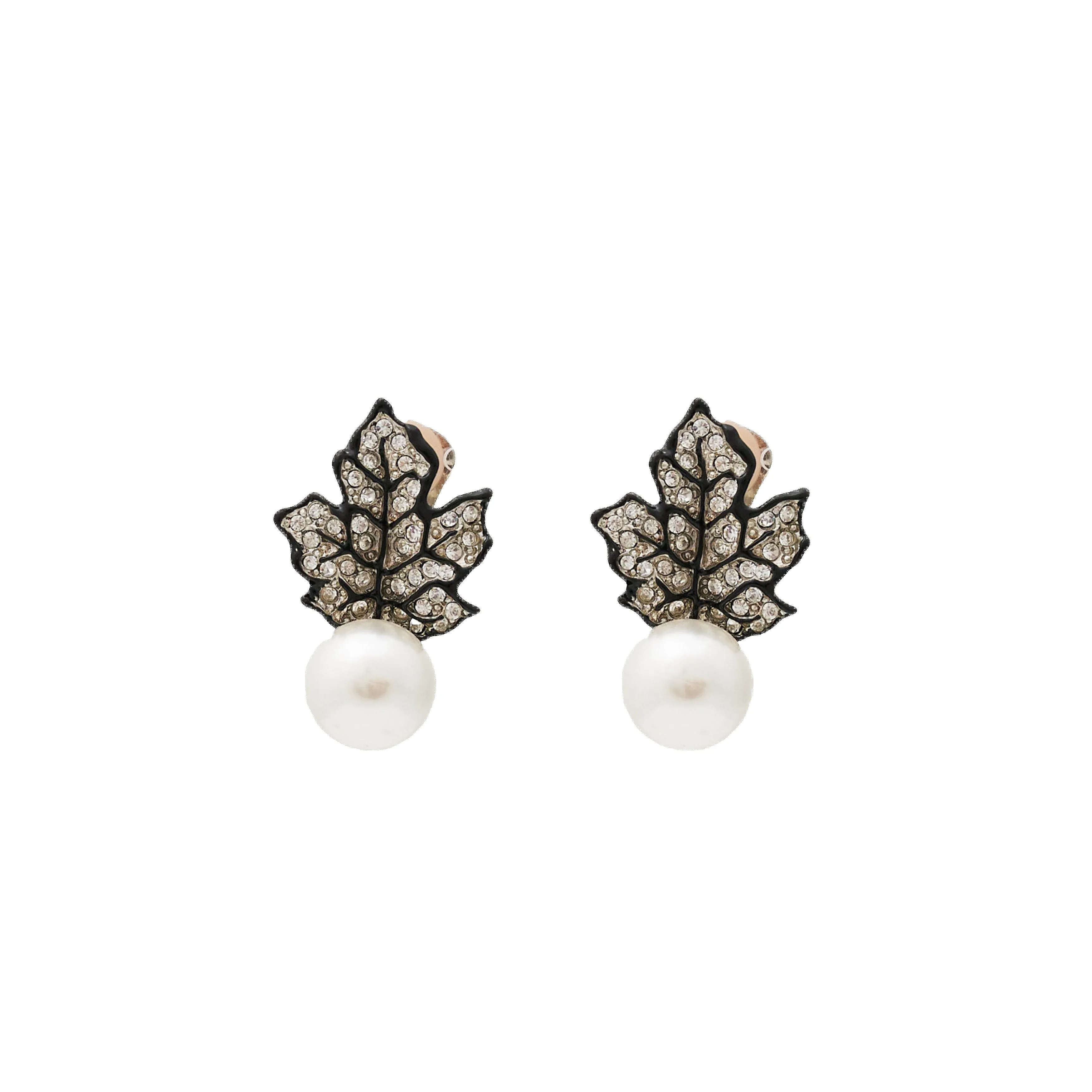 Black Crystal and Pearl Leaf Clip Earring sold by Kenneth Jay Lane